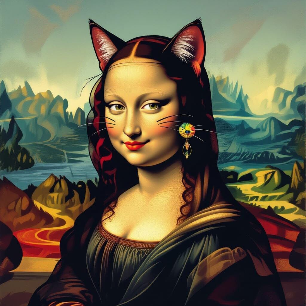 Mona Lisa Cat Head in Surrealist Style