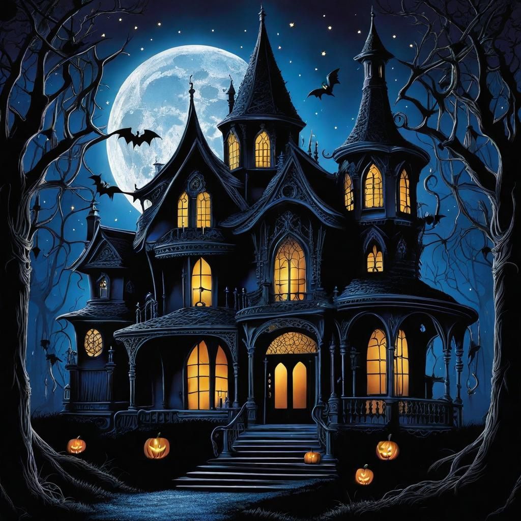 High Gothic Haunted House in Tim Burton Style