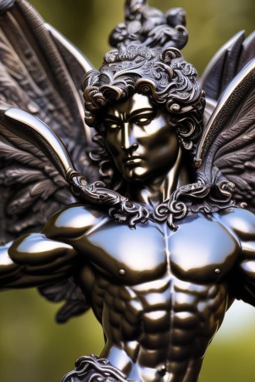 Onyx Horned God Statue in Vibrant Garden