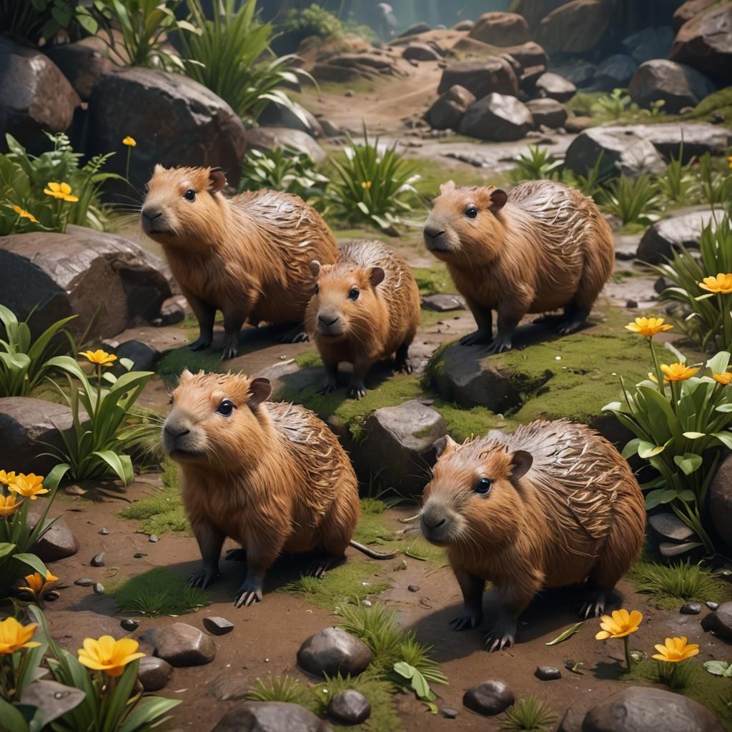 Cute Baby Capybara in Detailed Matte Painting
