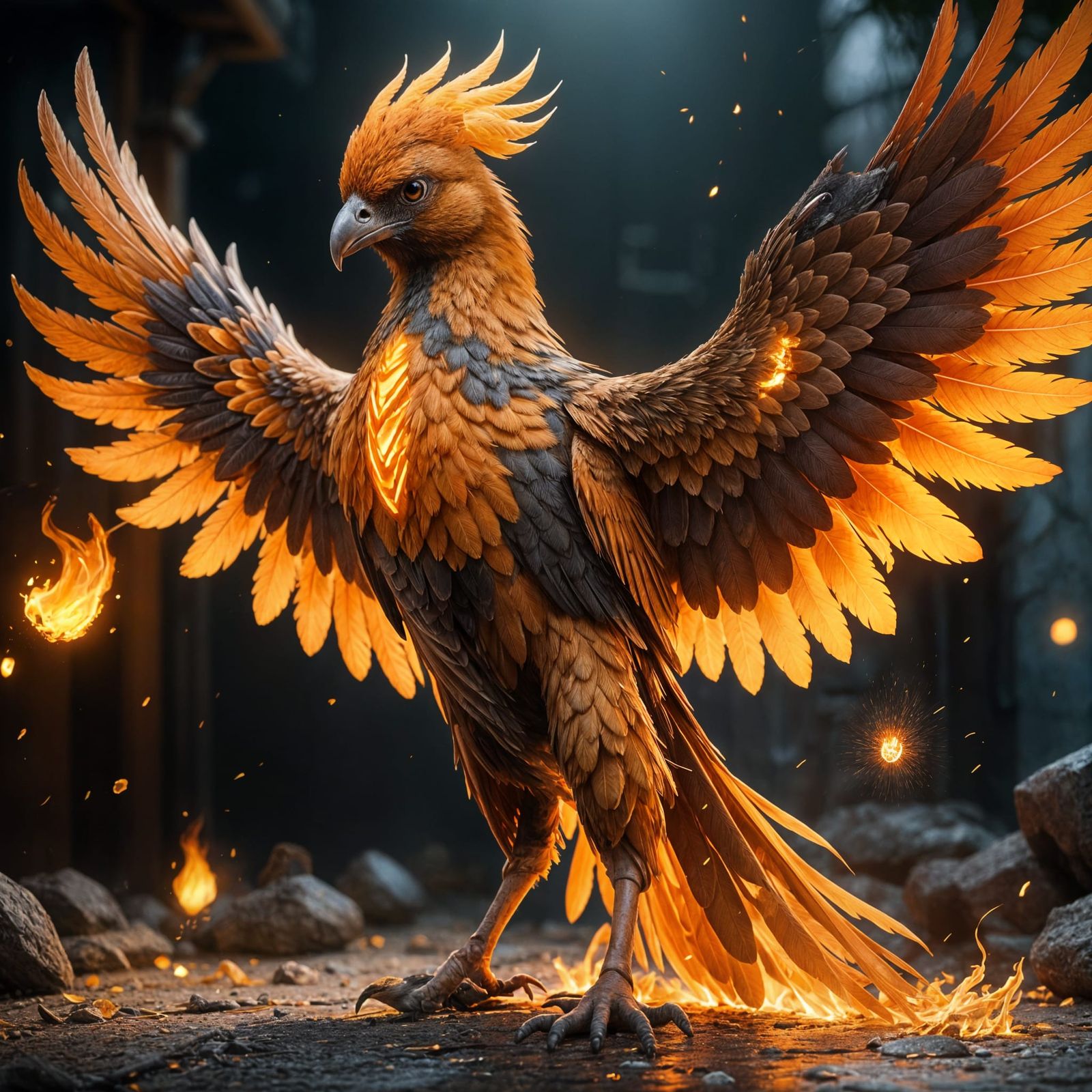 Surreal Phoenix Emerges from Luminous Flames