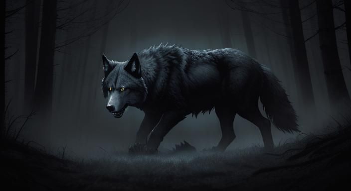 Dramatic Dark Fantasy: Wolves in a Misty Forest