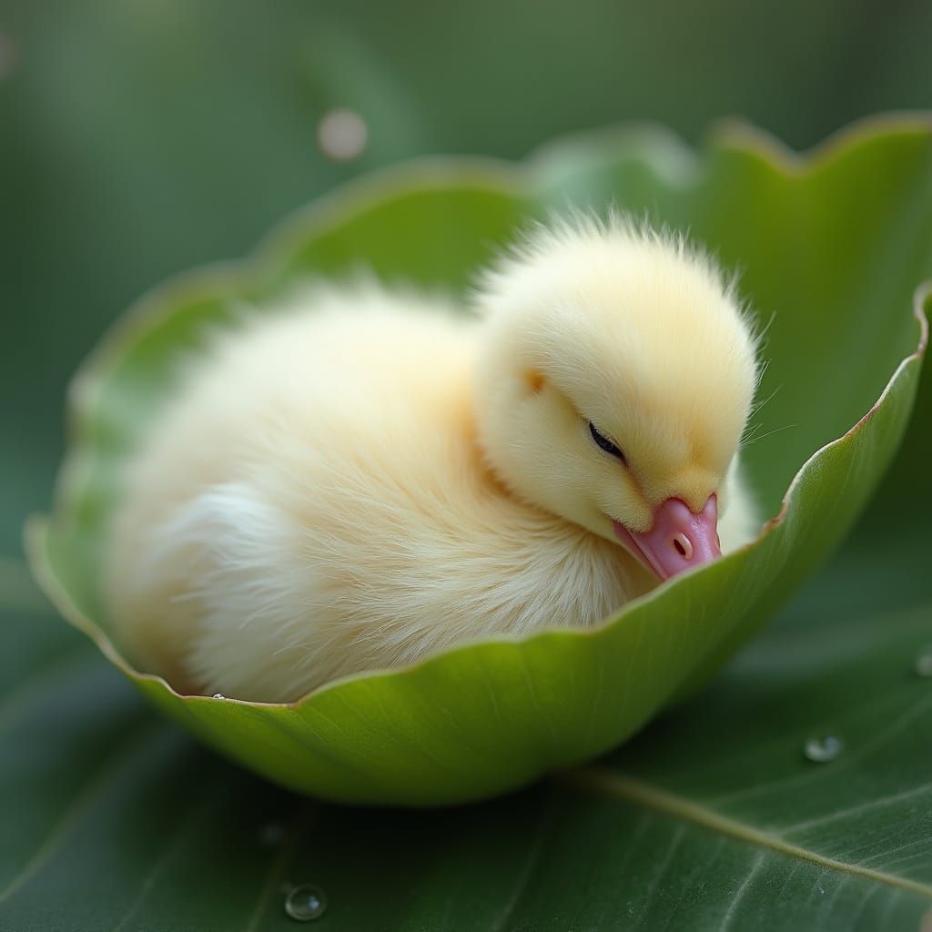 Whimsical Duckling in Serene Forest Scene