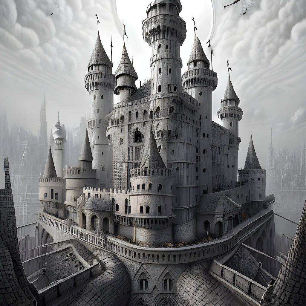 Medieval Castle Cityscape Pencil Drawing Masterpiece