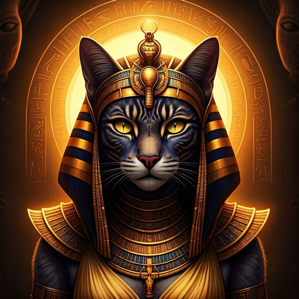 Cat-Human Hybrid in Cleopatra Outfit, Fantasy Art