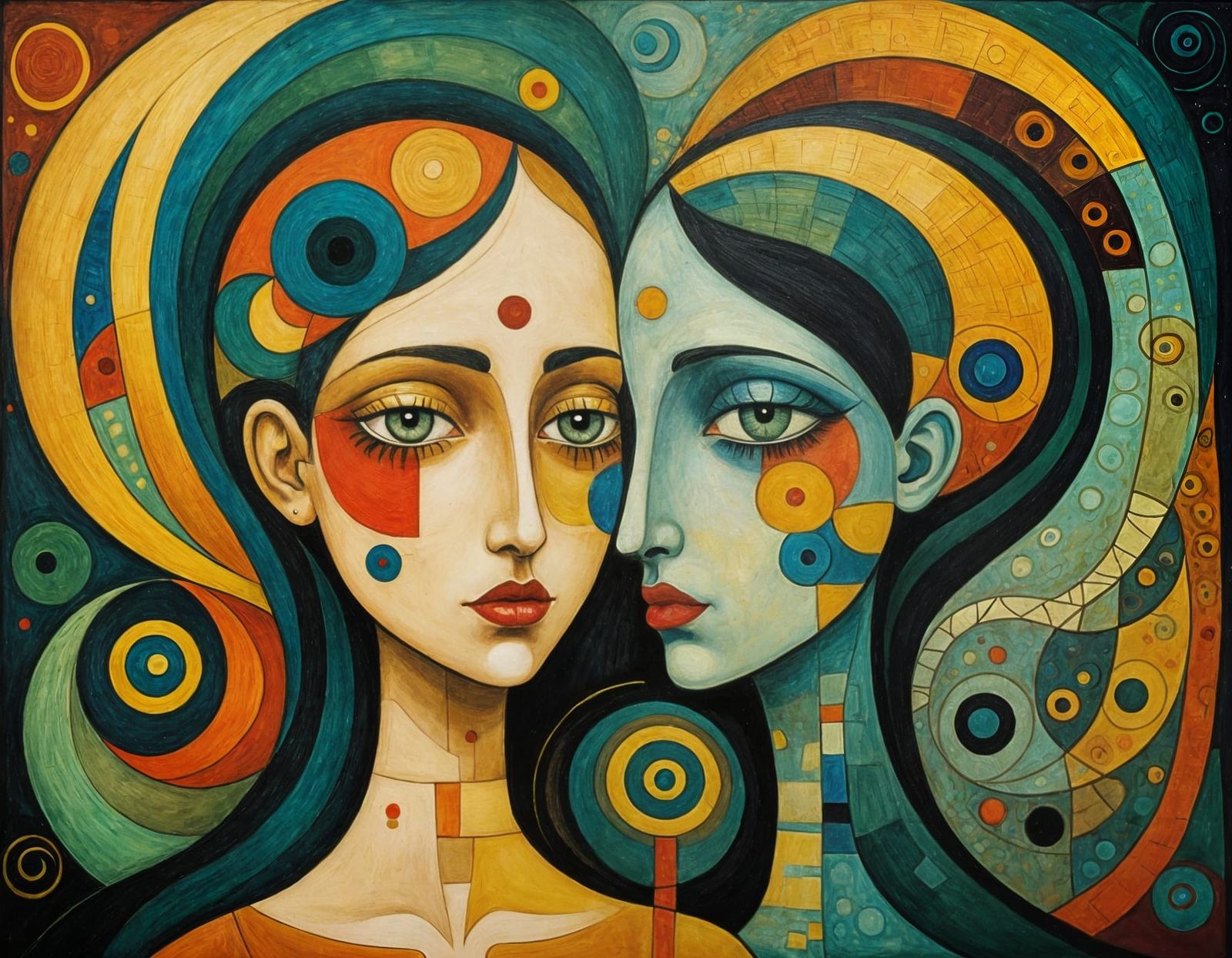 Surreal Cubist Portrait in Triadic Colors with Gothic Undert...