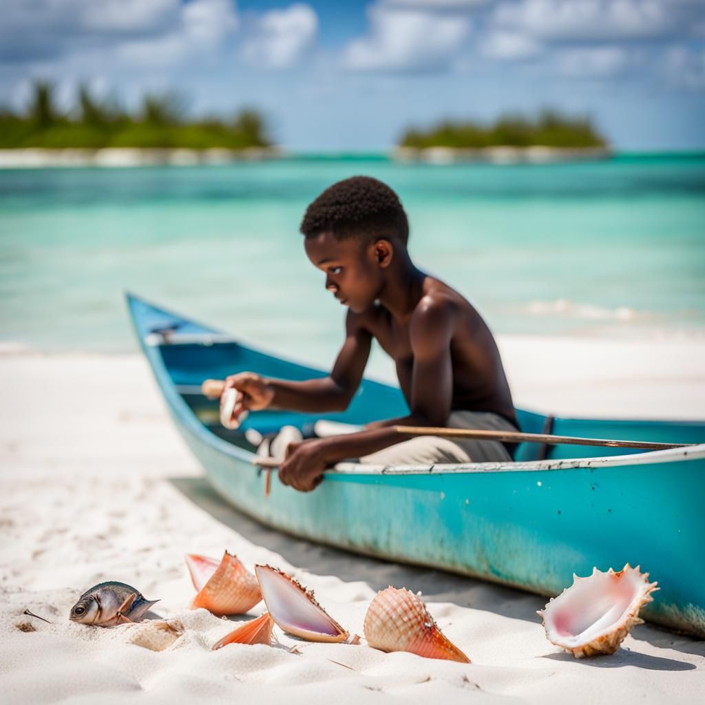 Boys Fishing for Conch in Bahamas: Professional Photography