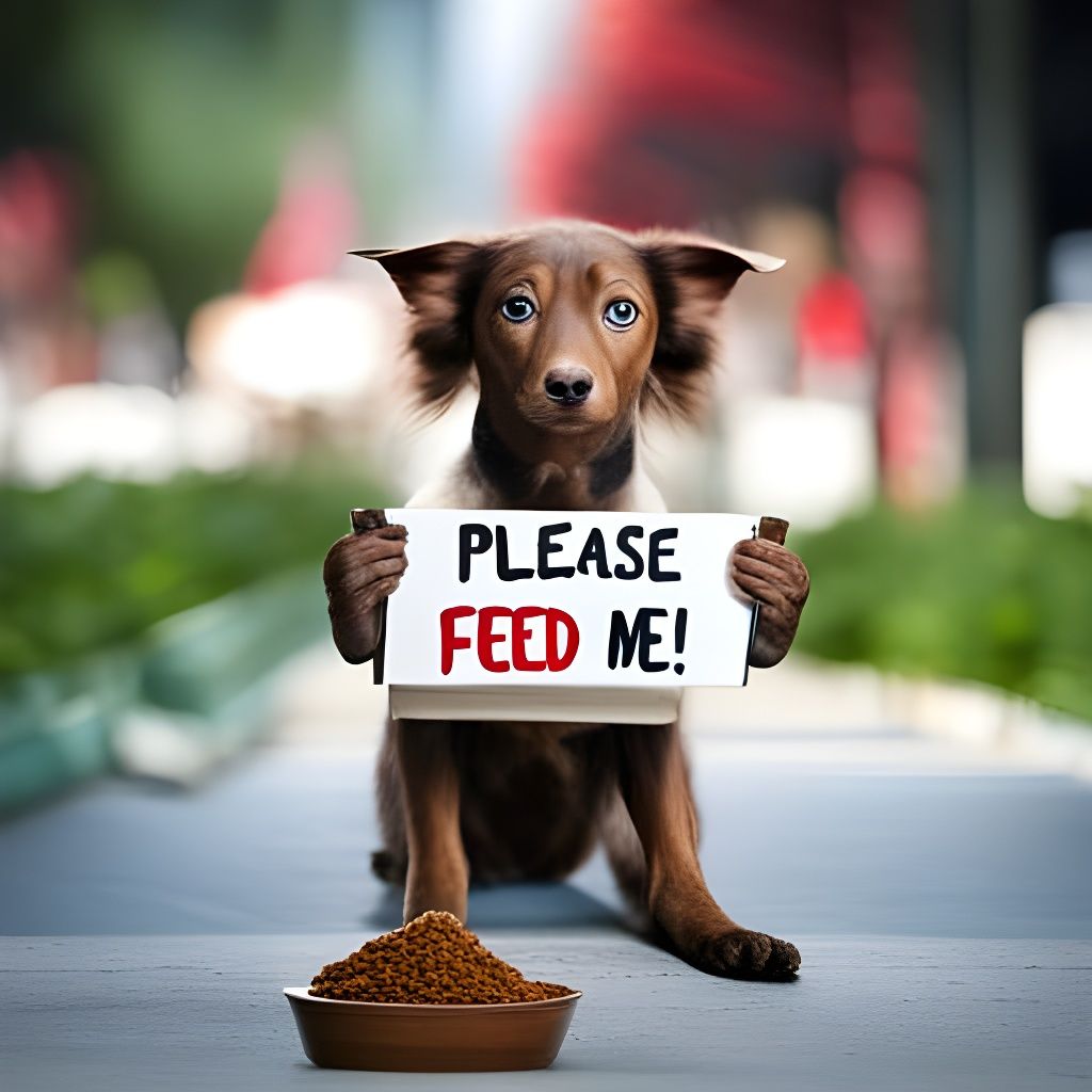 Dog Begs for Food with Sign