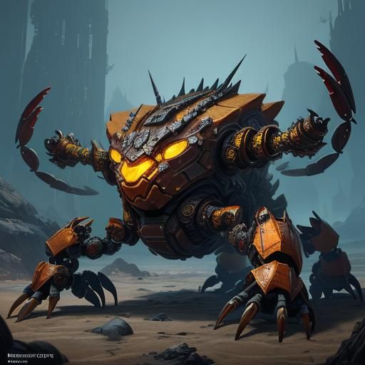 Crab-Like Robot Shell Guardian in Detailed Digital Painting