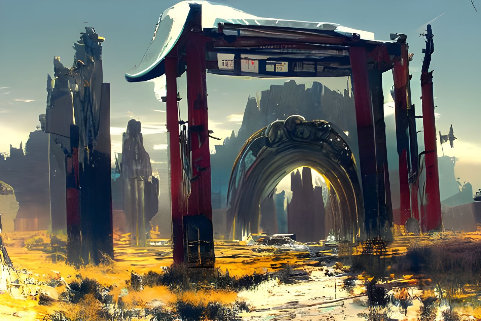 Cursed Land Archway in Galactic Cyberpunk Style