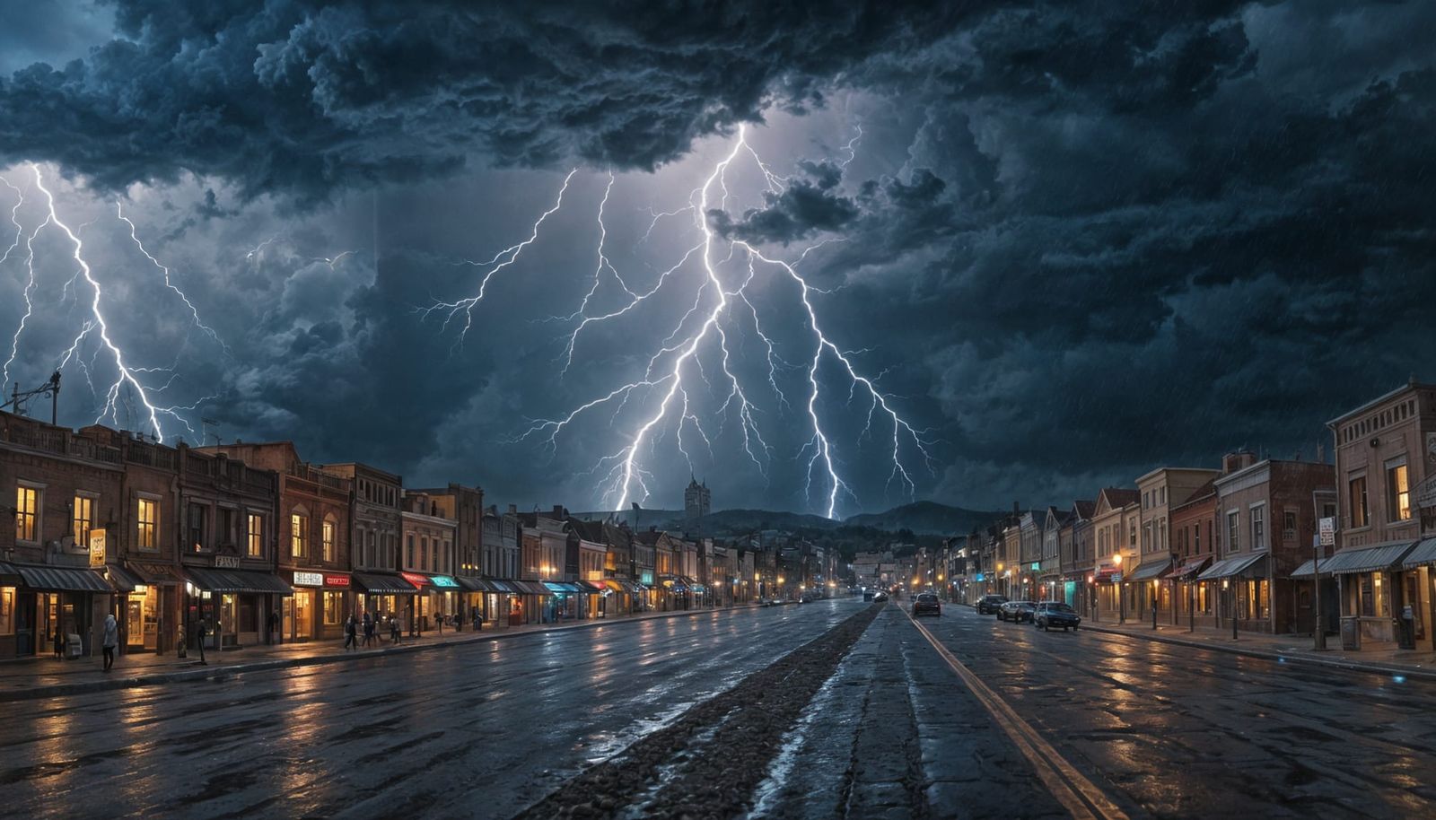 Spectre Thunderstorm Over Town in Hyperrealism