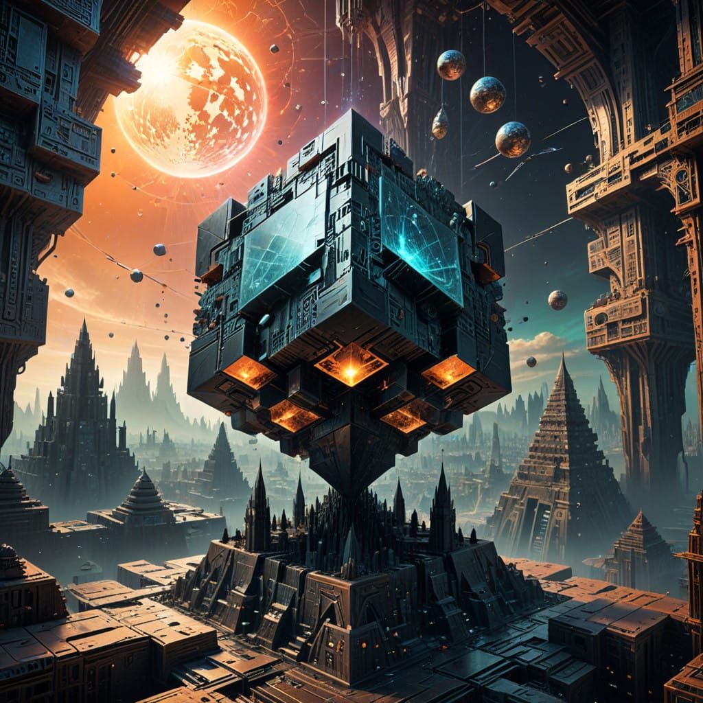 Glowing Geometrical Cityscape in Futuristic Style