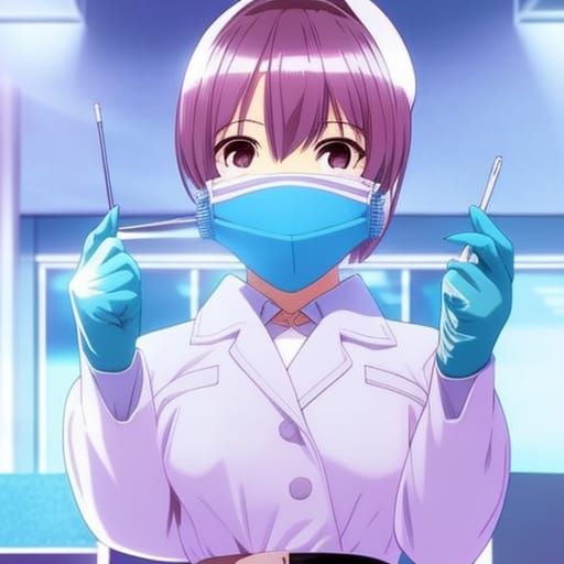 Anime-Style Dentist in Surgical Mask and Gloves