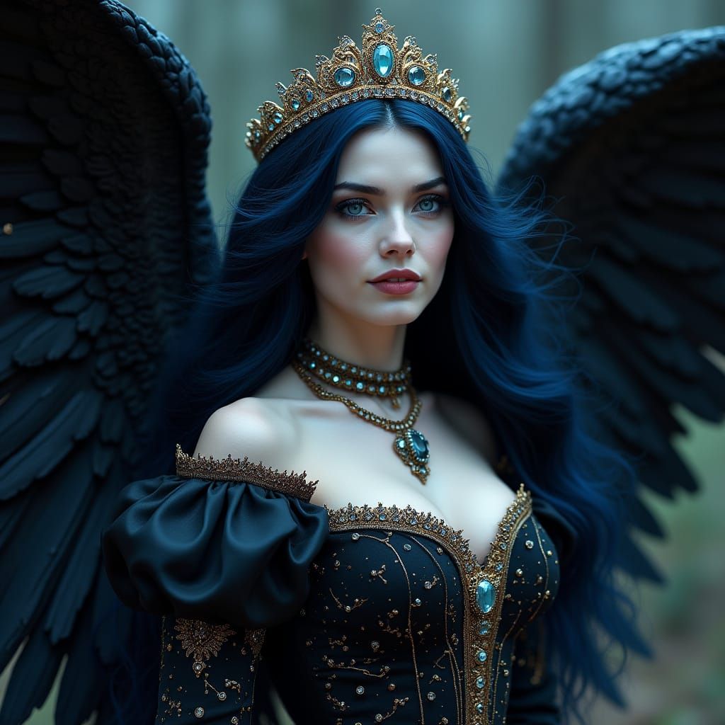 Lunar Princess with Angel Wings in Art Nouveau Style