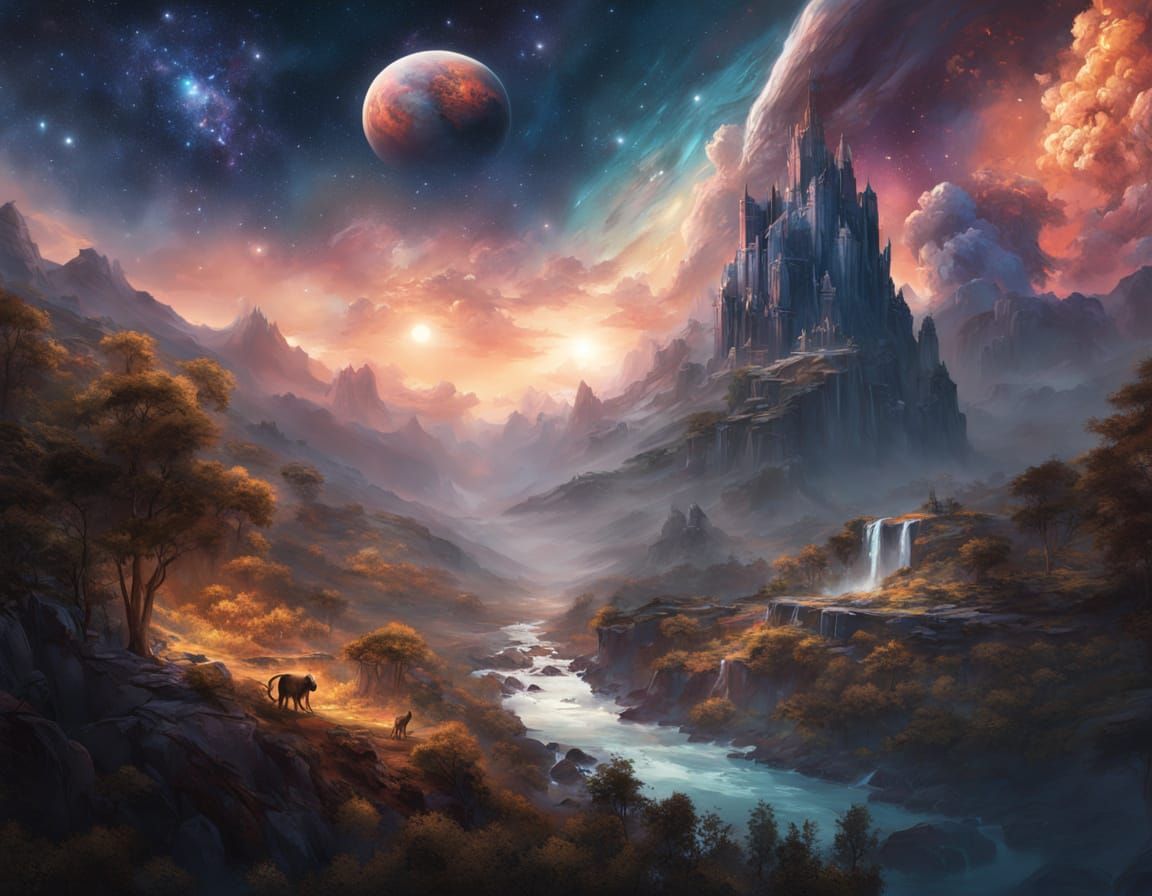 Lion with Stardust Mane on Floating Island