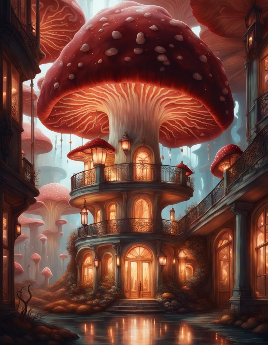 Mushroom Mansion: Bioluminescent Fantasy Architecture