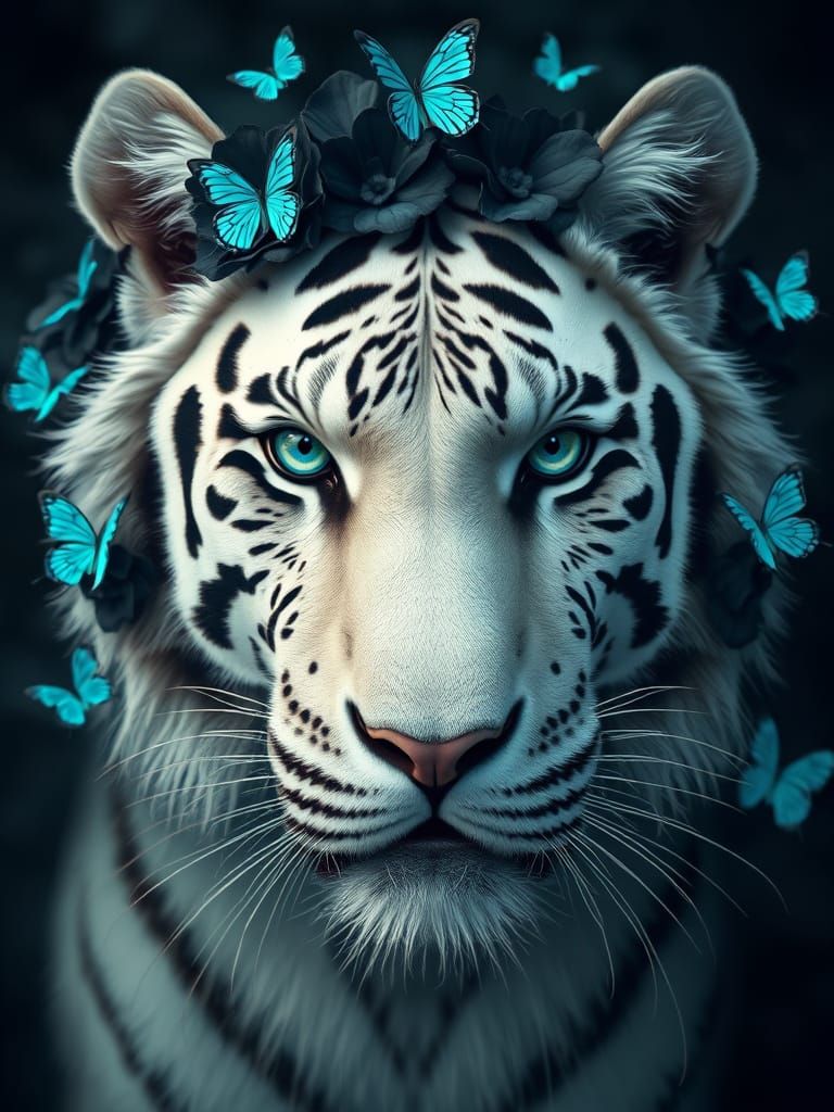 Mystical White Tiger in Dark Fantasy Aura