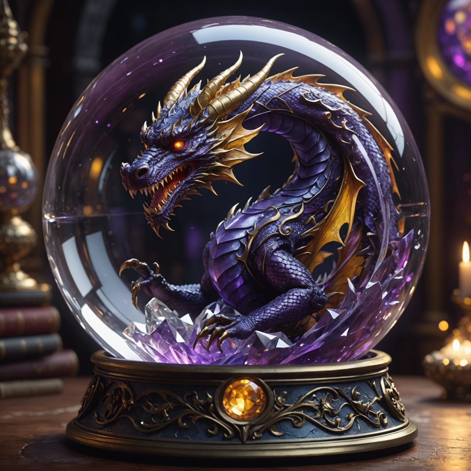 Dragon in Crystal Ball: Dark Fantasy Concept Art