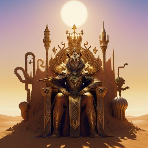 Regal Cat on Desert Throne in Golden Hour