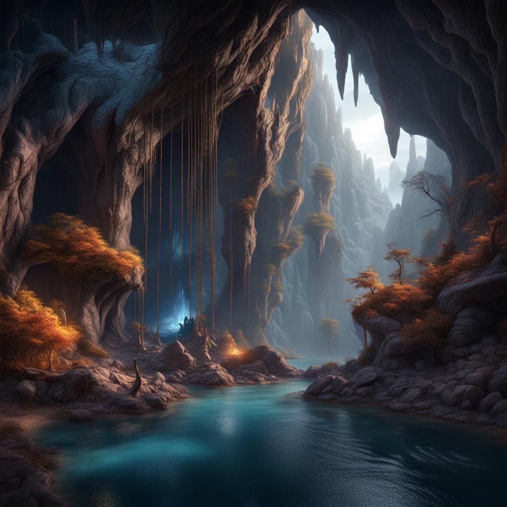 Enchanted Cave: Detailed Matte Painting in Deep Color