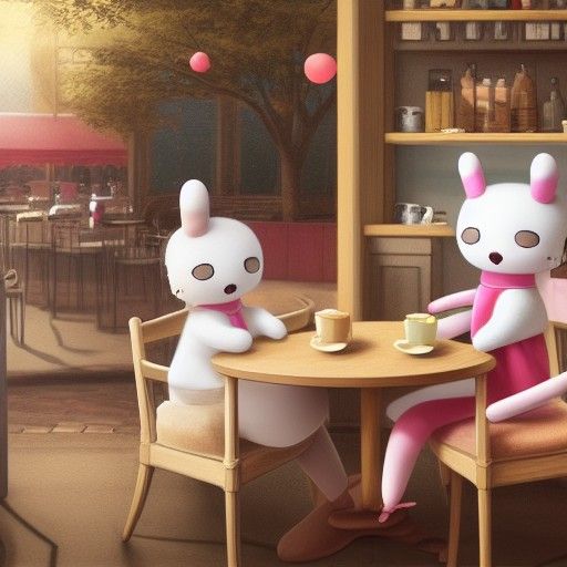 Pompompurin and Cinnamoroll at Cafe