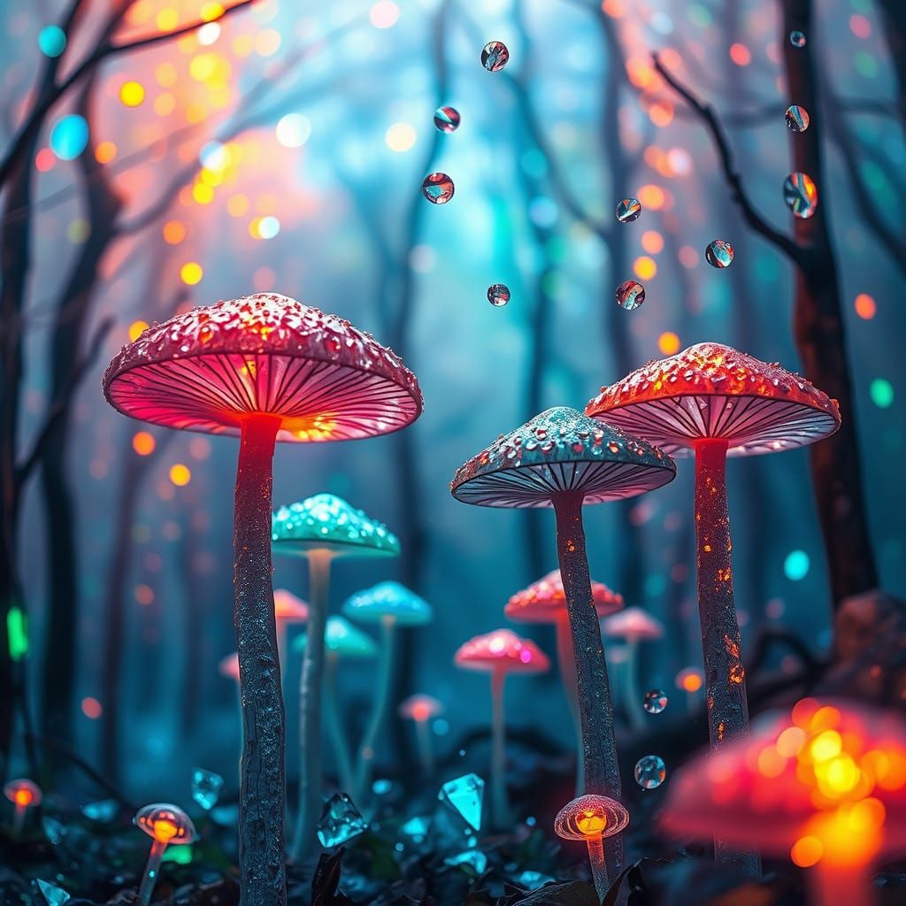 Luminous Crystalline Forest in Shimmering Hues