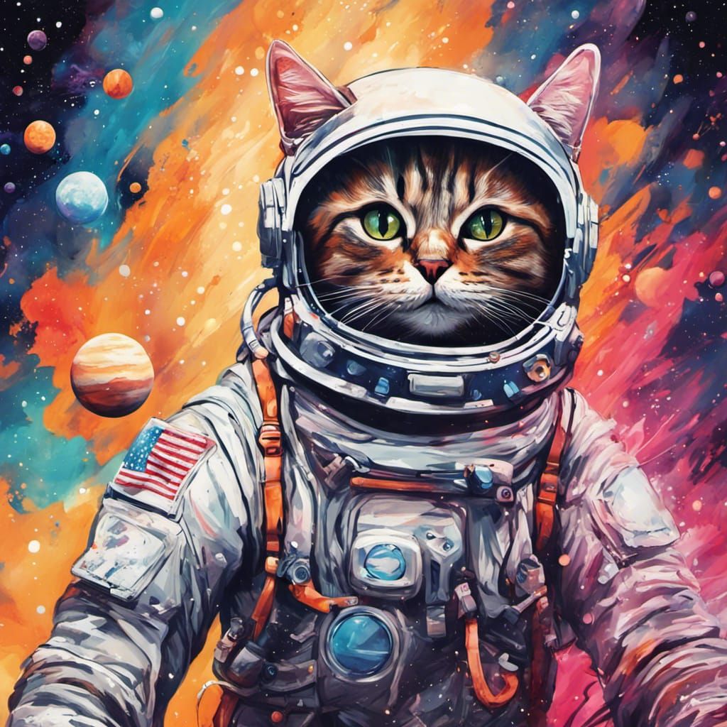 Astronaut Cat in Space: Graffiti Art Style