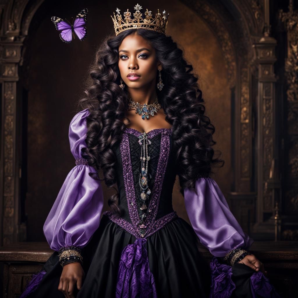 Fairytale Queen with Butterfly Top, Hyperrealistic Image