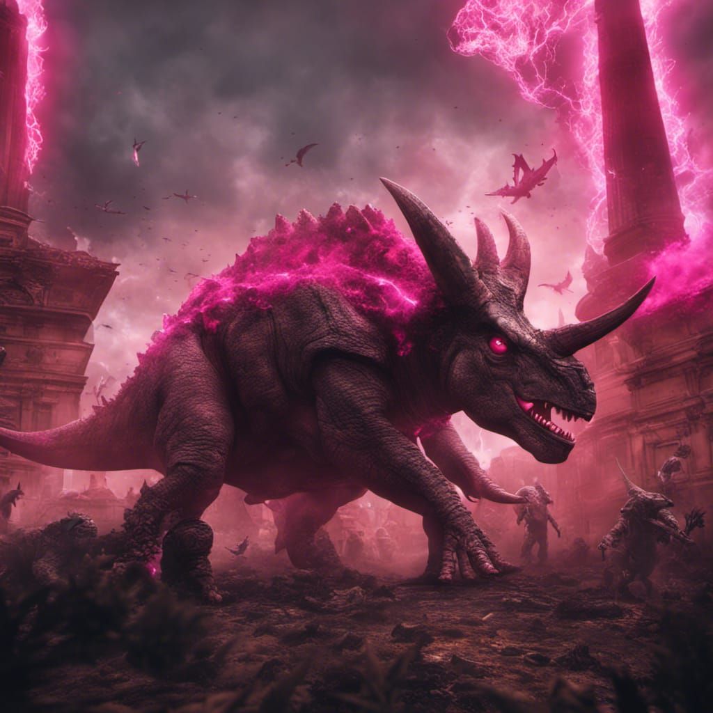Triceratops Battles Godzilla in Rome: Fantasy Concept Art
