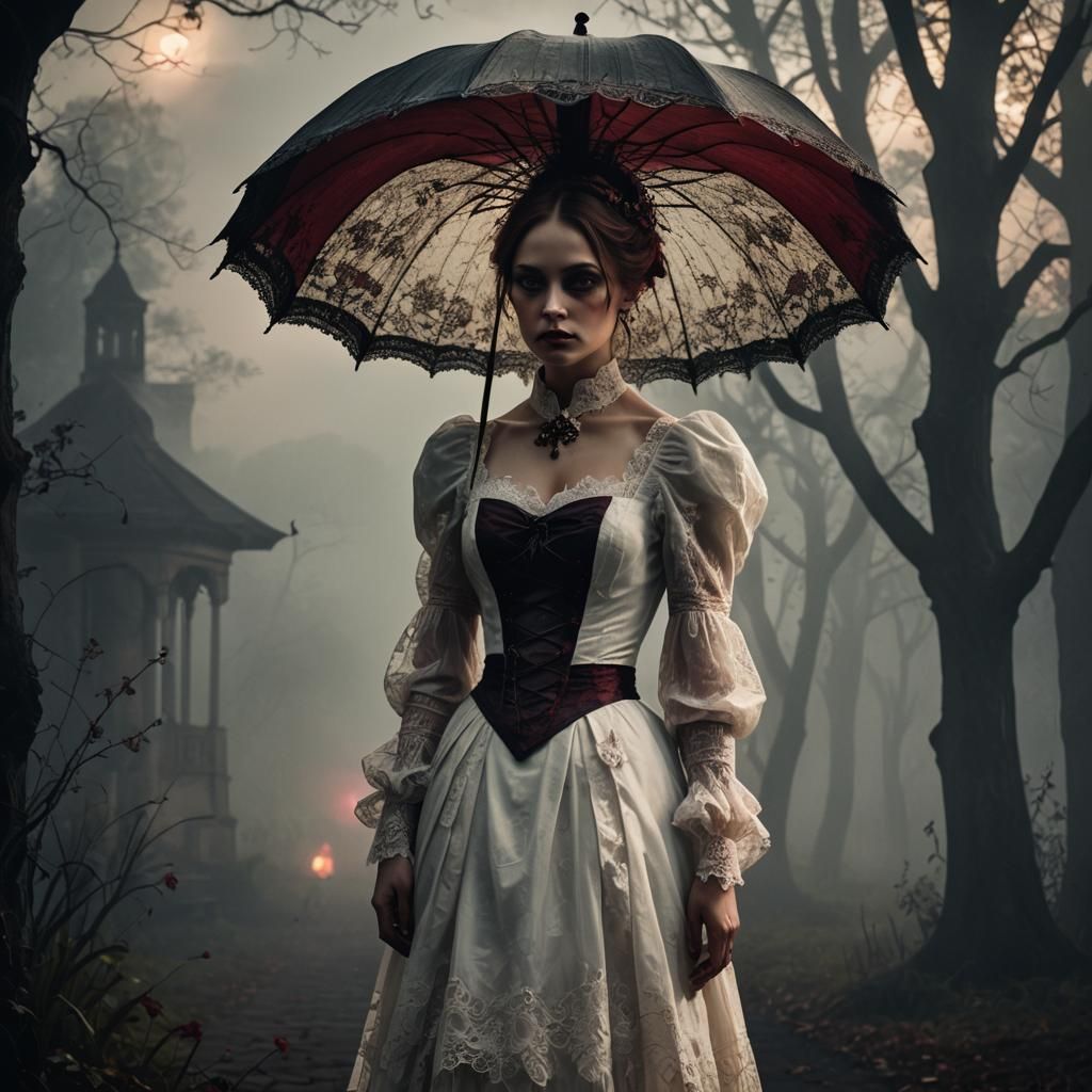 Gothic Victorian Portrait: Woman with Demonic Shadow