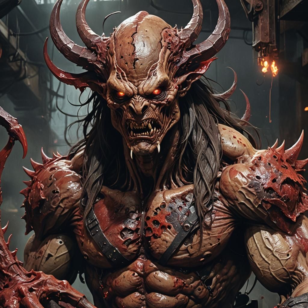 Alien Butcher Dismembers Delta Team in Dark Fantasy Art