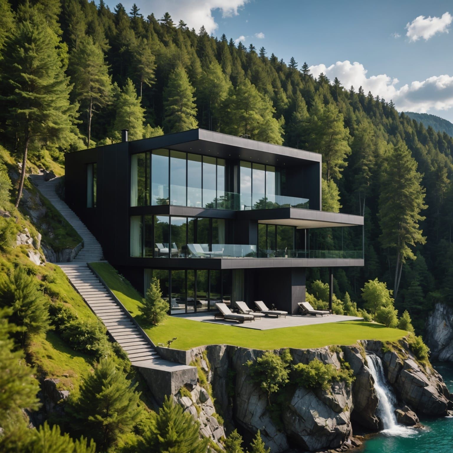 Luxurious Black Villa Overlooking Forest