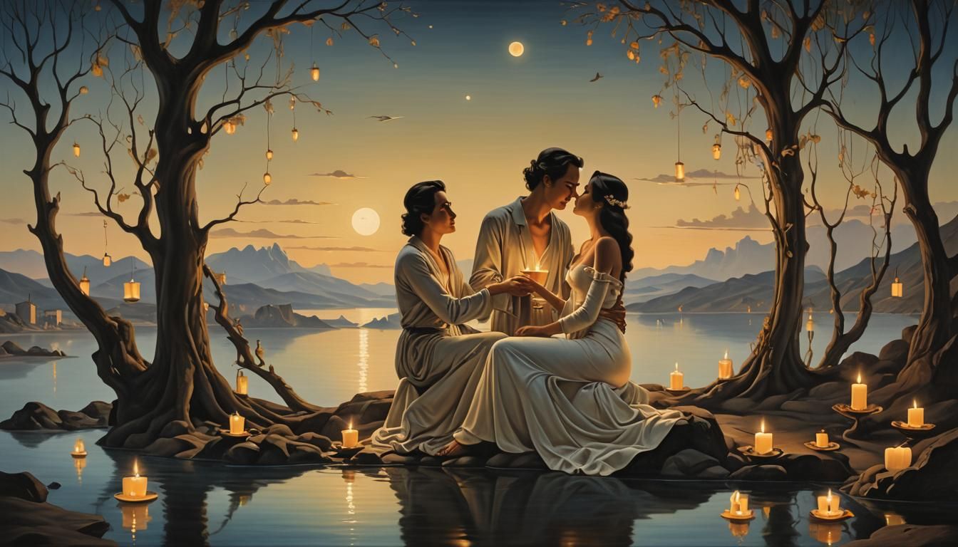 Romantic Candlelit Scene in a Surrealist Style