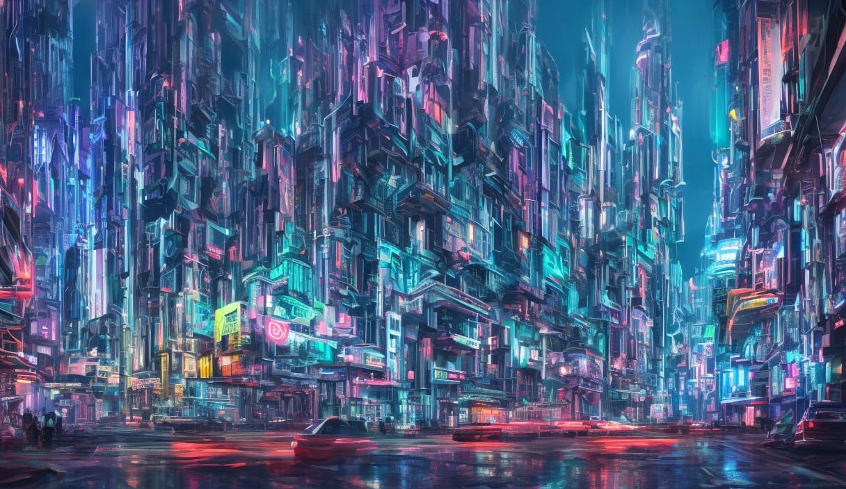 Futuristic Neon Cityscape in Cyberpunk Style