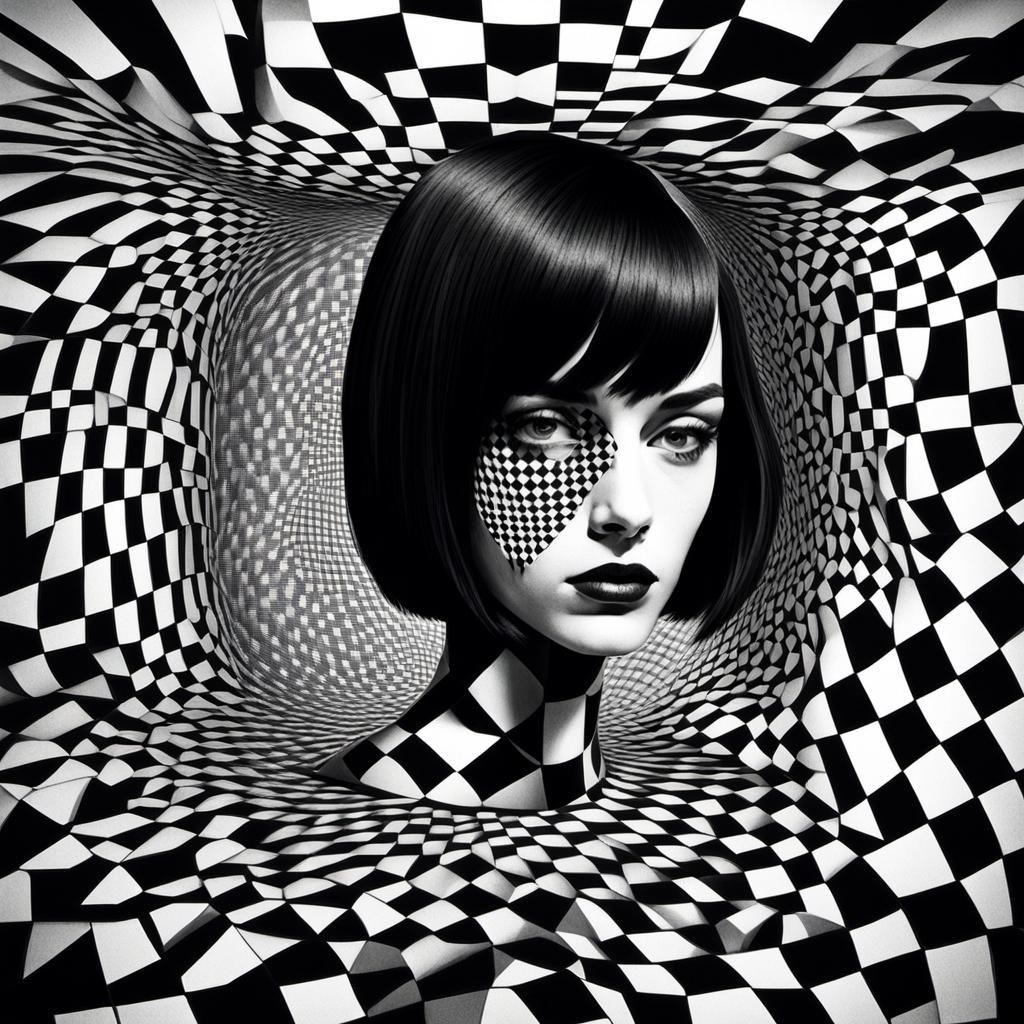 Optical Illusion Girl: Escher-Inspired Glitch Art