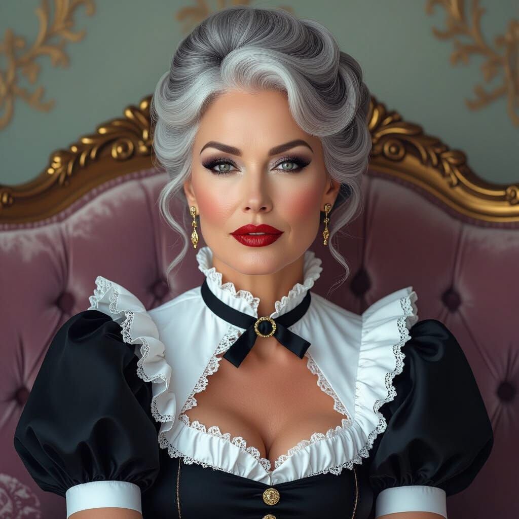 Elegant Woman in French Maid Uniform