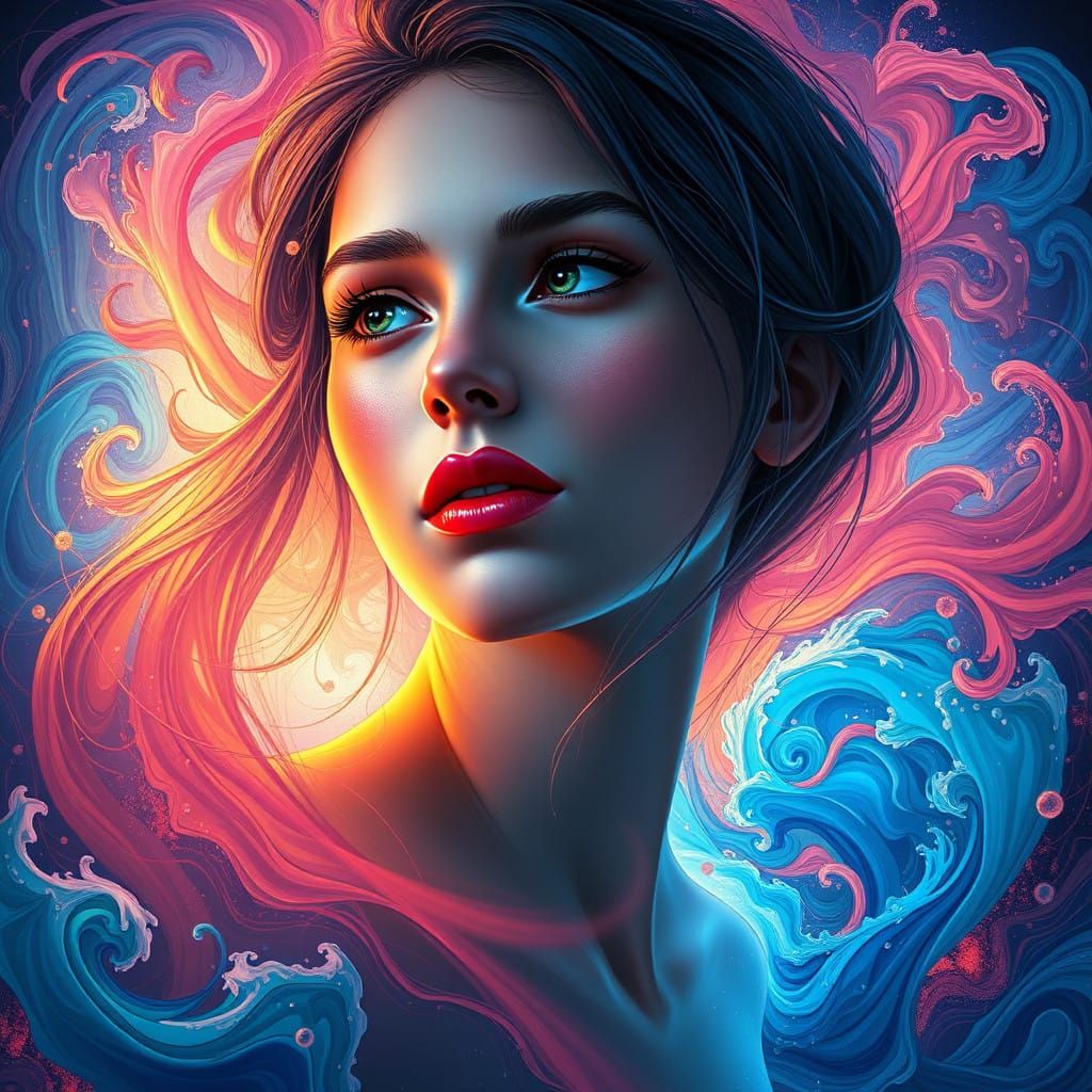 Dreamy Ocean Goddess Portraiture in Vibrant Art Nouveau Styl...