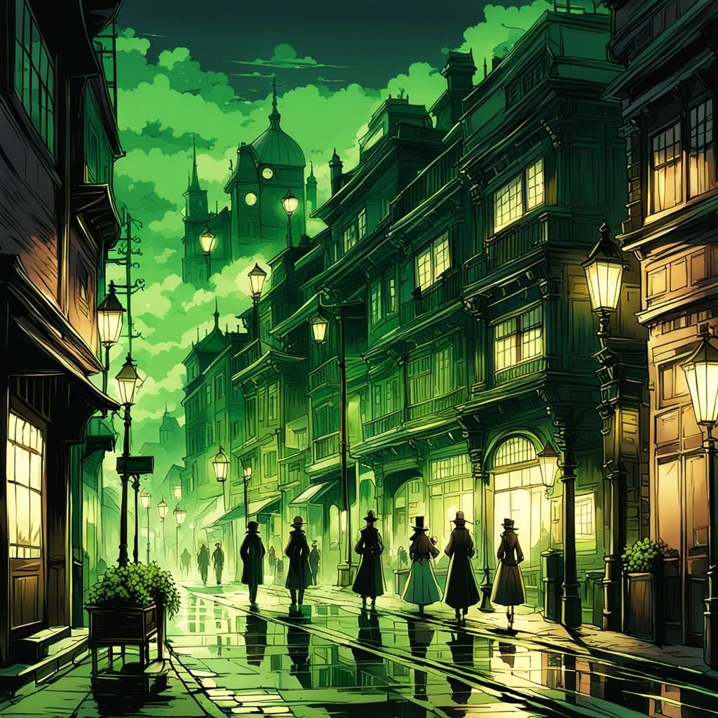 Victorian City Nightscape with Anime Style Fog