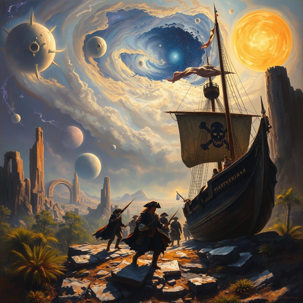 Pirate Treasure Hunt on Gallifrey in Oil Painting Style