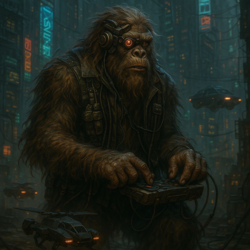Shadowrun Sasquatch Rigger in Cyberpunk Style