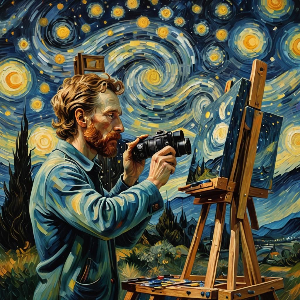 Surreal Starry Night Painting in Expressionist Style