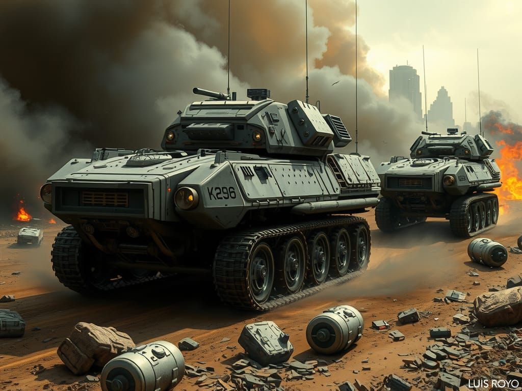 Futuristic Armored Transport on Battlefield