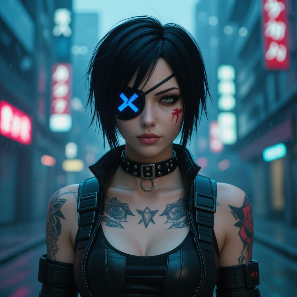 Anime Punk Woman in Cyberpunk Cityscape
