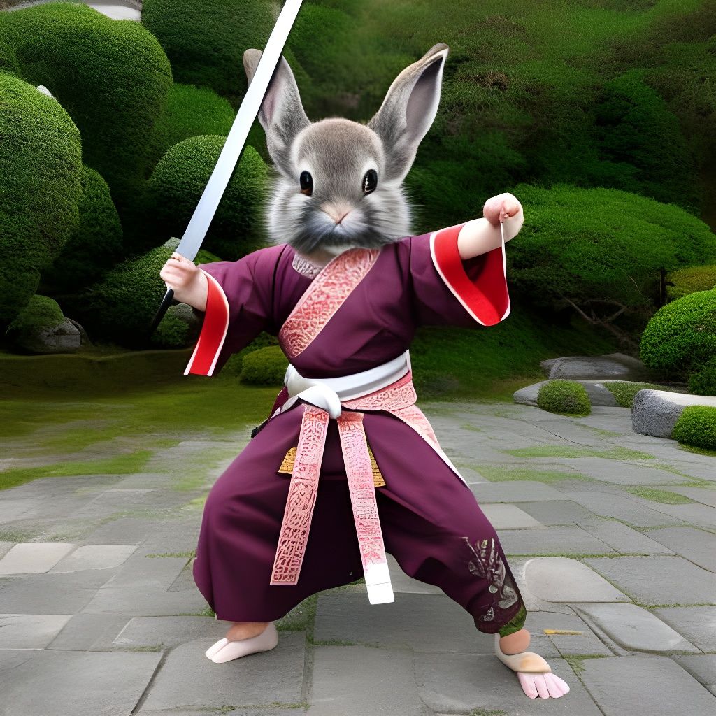 Samurai Rabbit Warrior at Japanese Temple