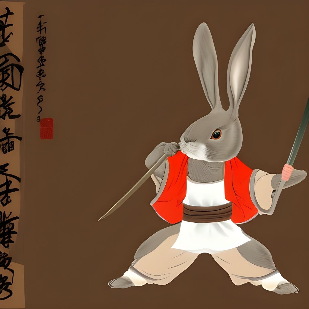 Samurai Rabbit Warrior at Japanese Temple