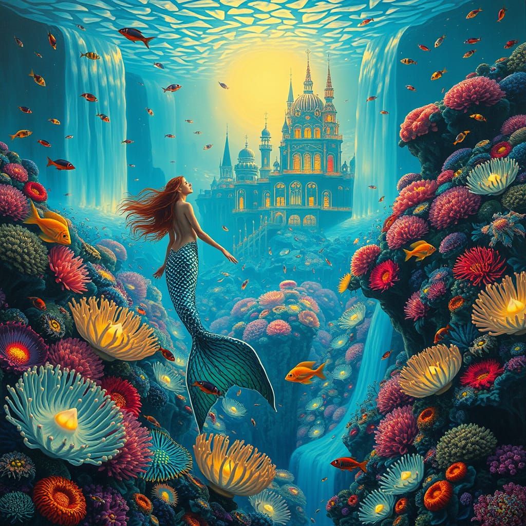 Psychedelic Underwater City with Sacred Geometry