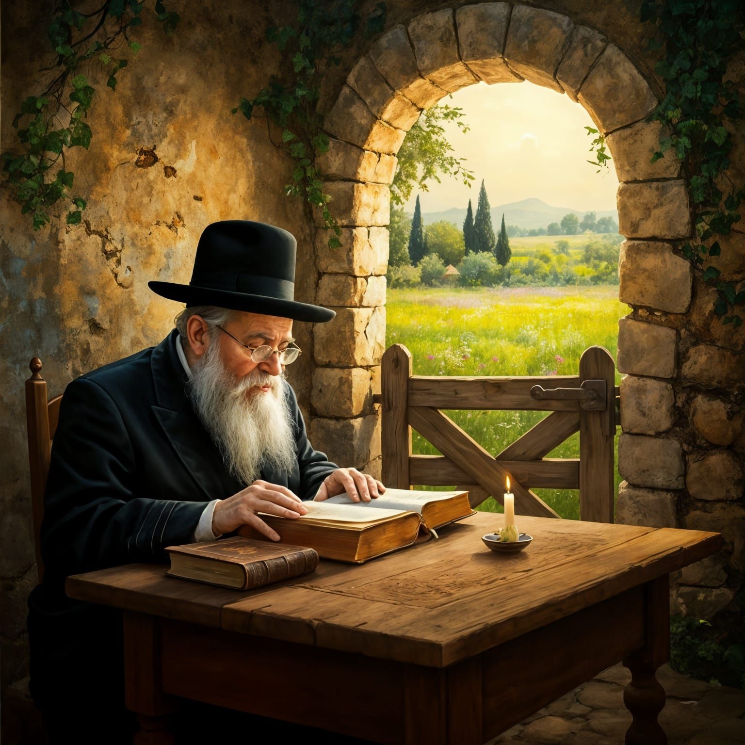 Rabbi Studying Gemara with Field View