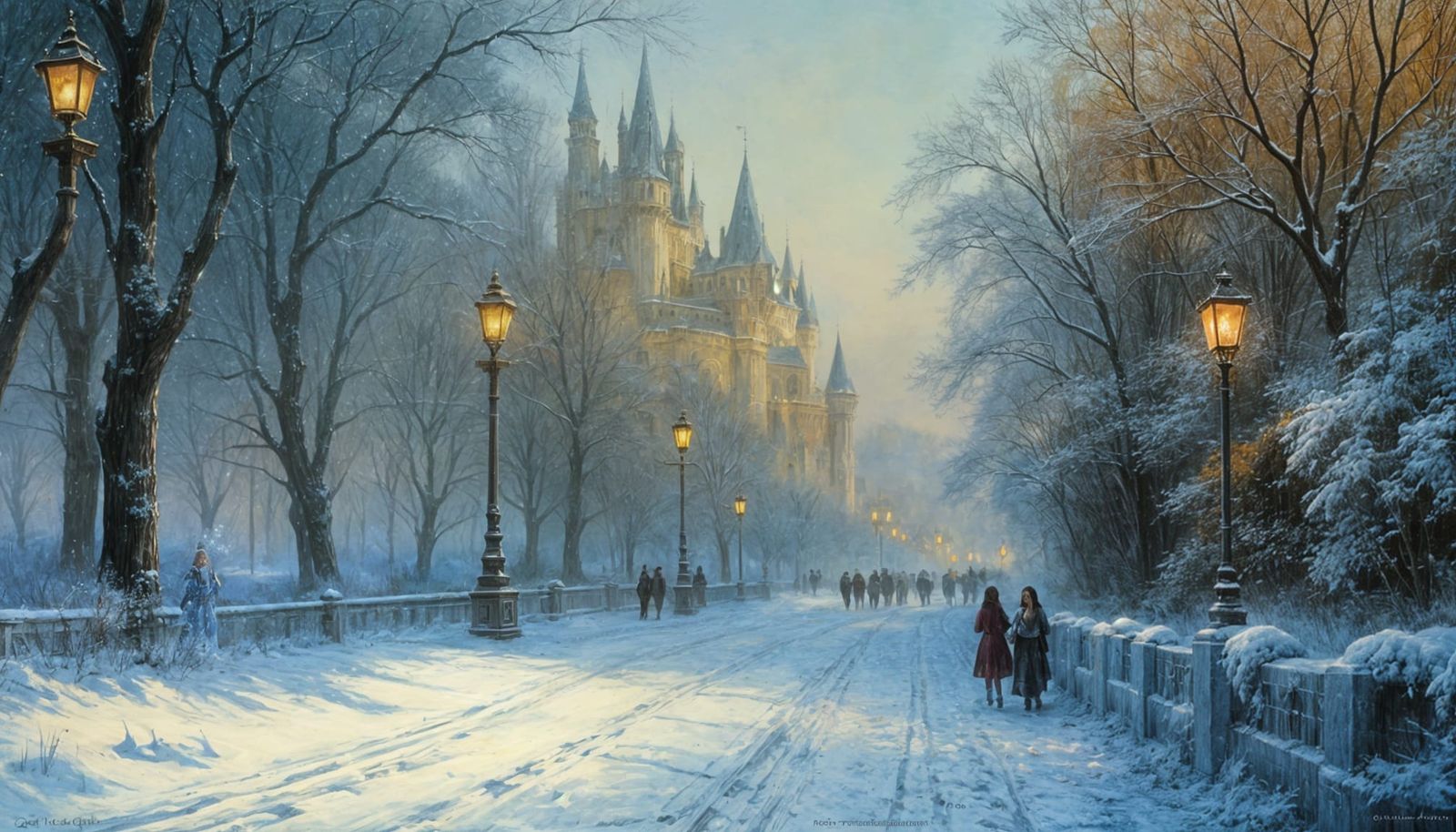 Surreal Winter Wonderland with Kings Castle in Glowing Oil-P...