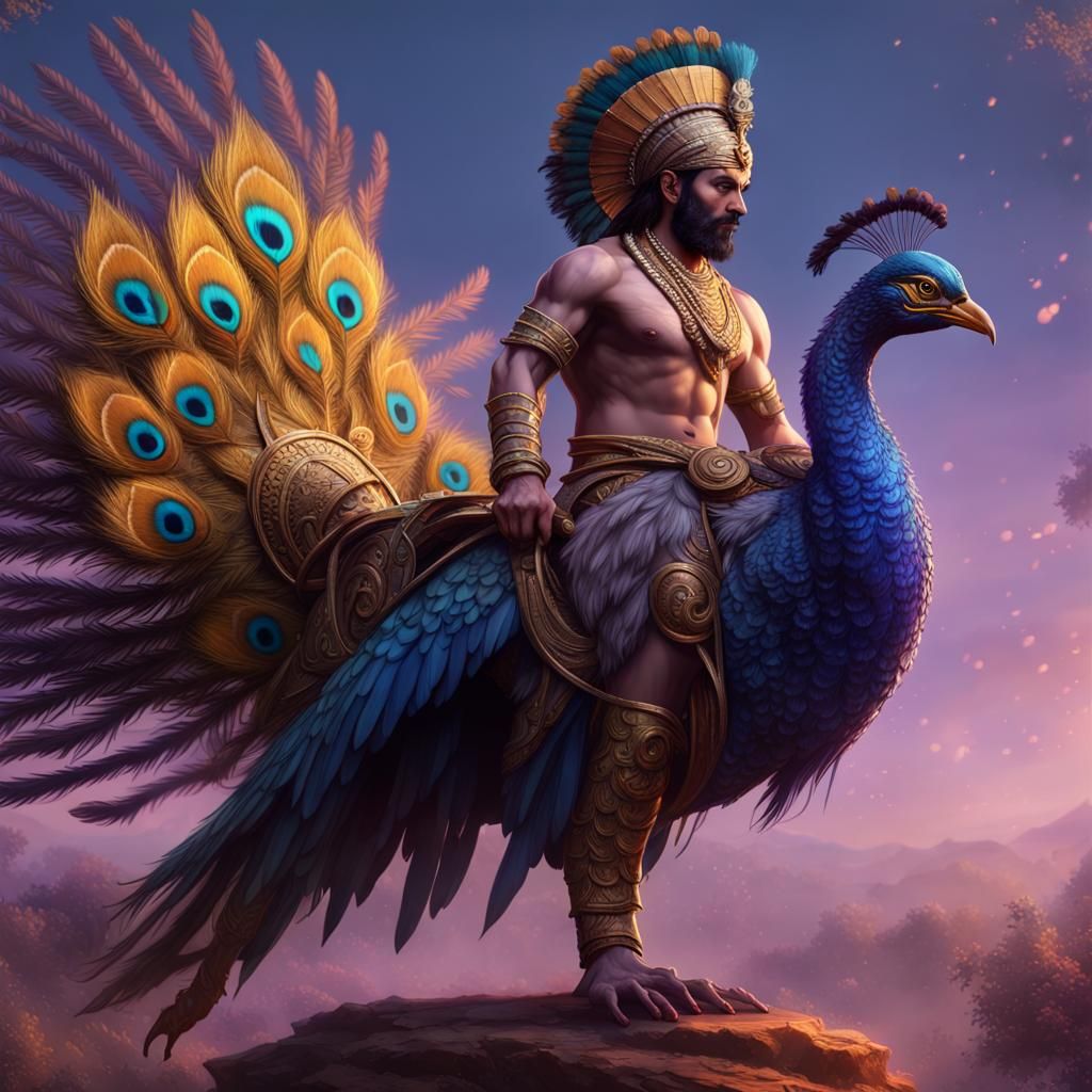 Kartikeya, Indian God of War on Peafowl
