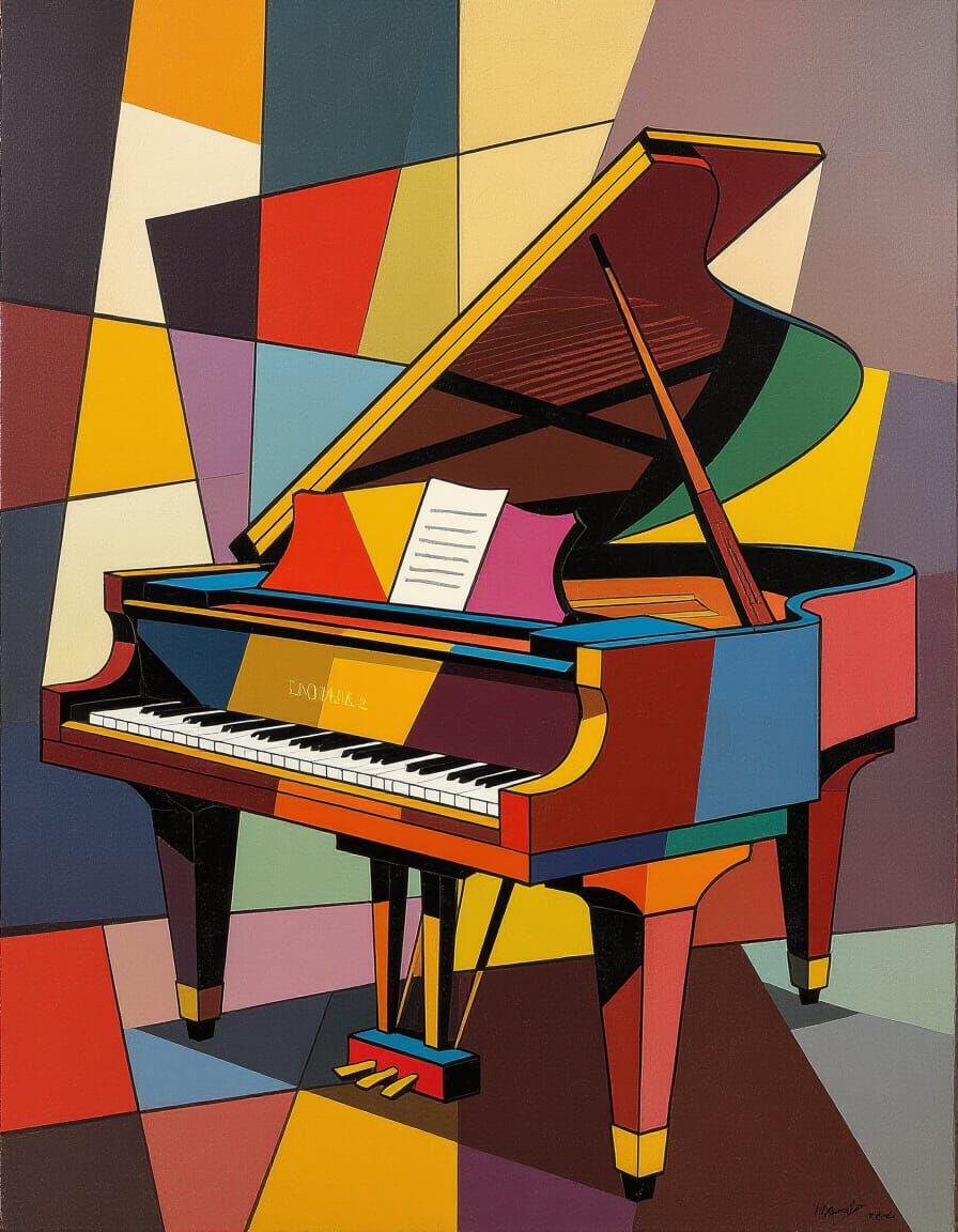 Dynamic Cubist Piano with Abstract Geometric Planes